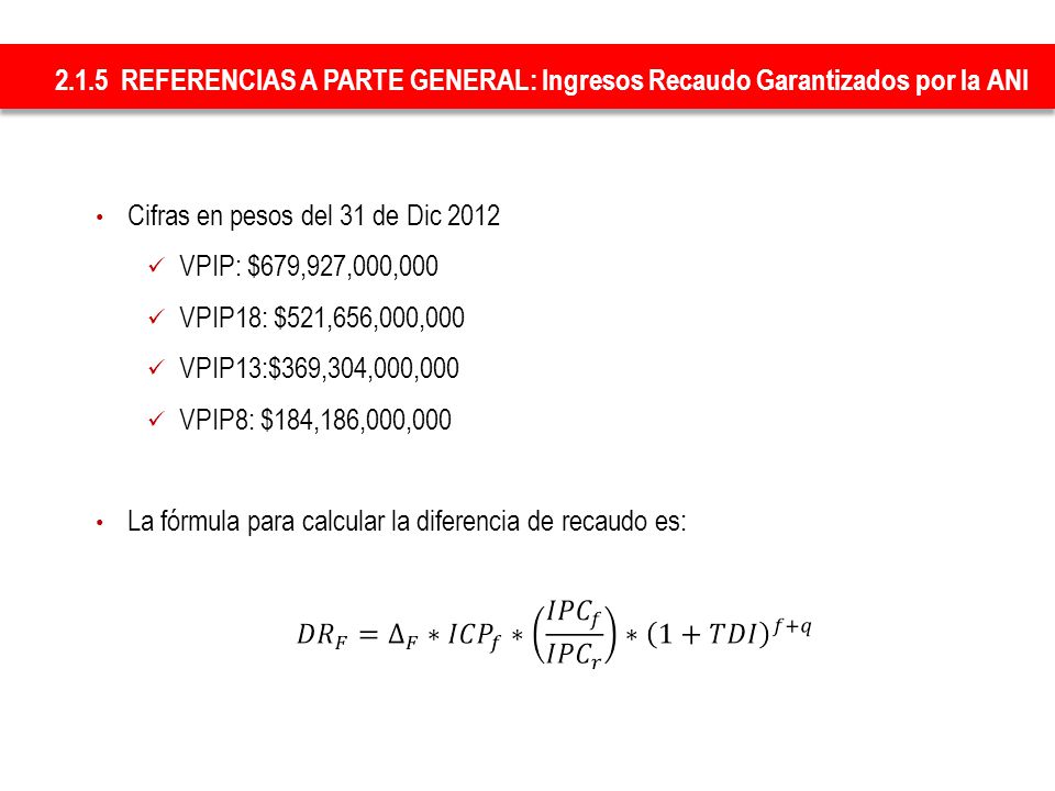 2.1.5 REFERENCIAS A PARTE GENERAL: Ingresos Recaudo Garantizados por la ANI