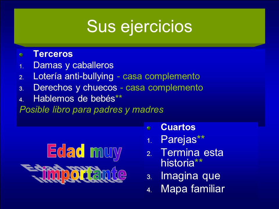 Sus ejercicios Edad muy importante Parejas** Termina esta historia**