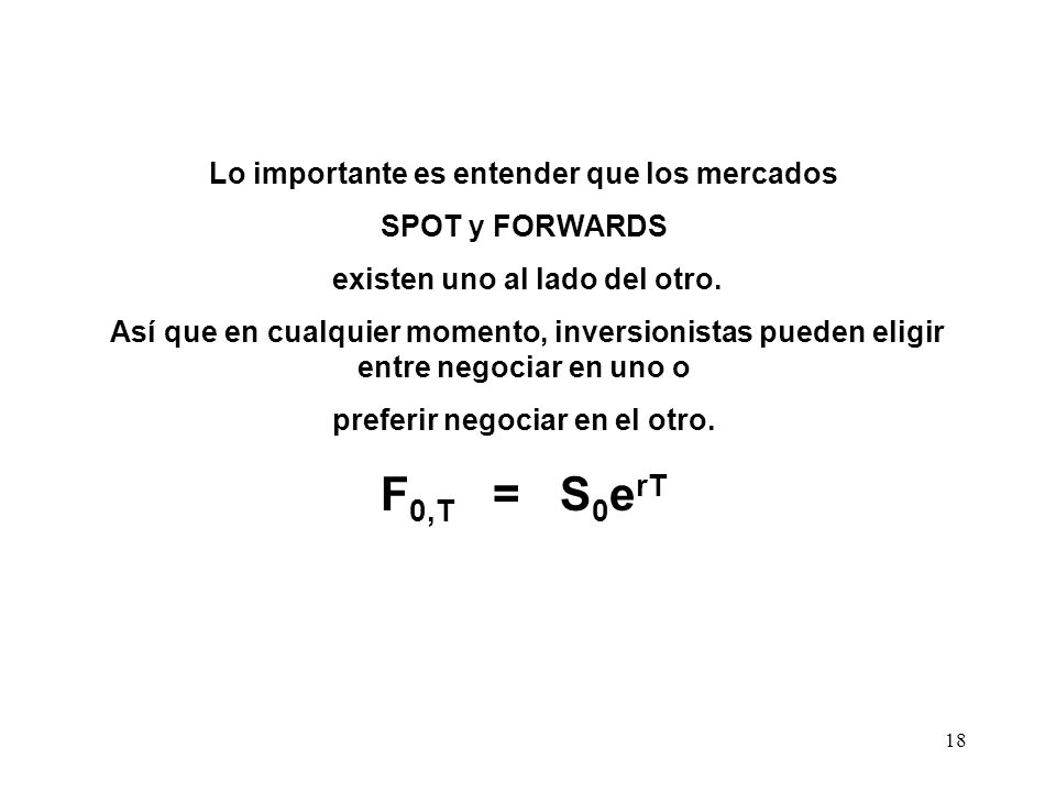 F0,T = S0erT Lo importante es entender que los mercados