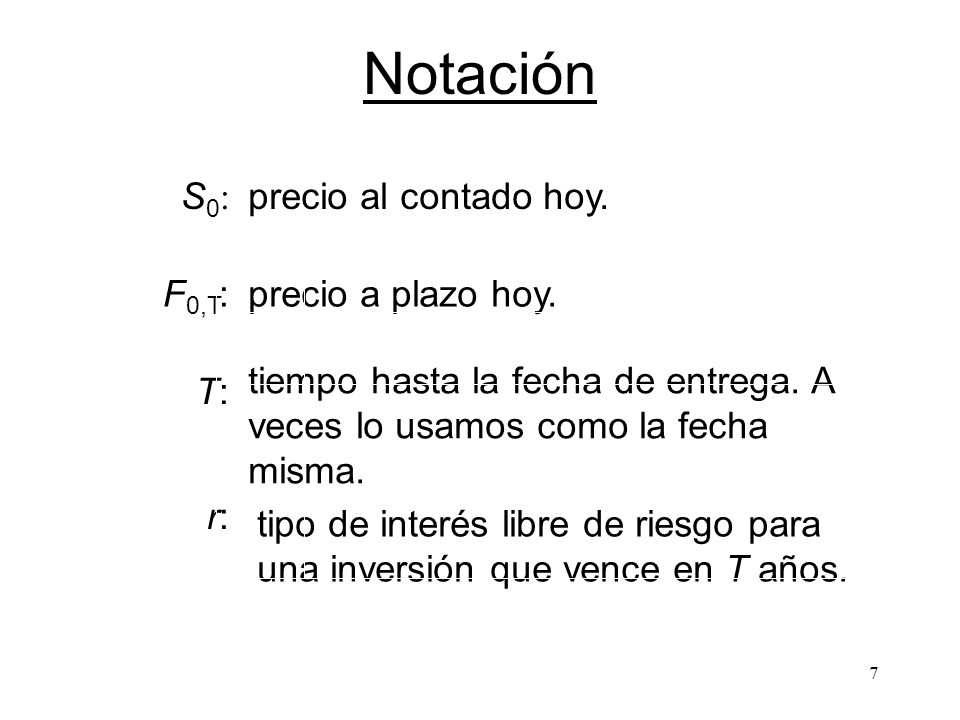 Notación tipo de interés libre de riesgo para una inversión que vence en T años. r: