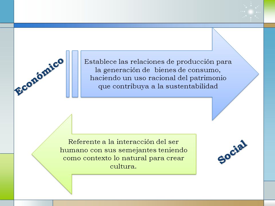 Establece las relaciones de producción para la generación de bienes de consumo, haciendo un uso racional del patrimonio que contribuya a la sustentabilidad