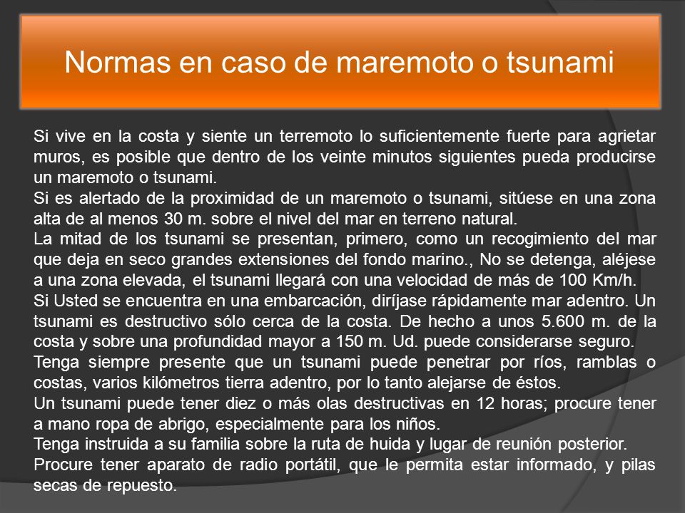 Normas en caso de maremoto o tsunami