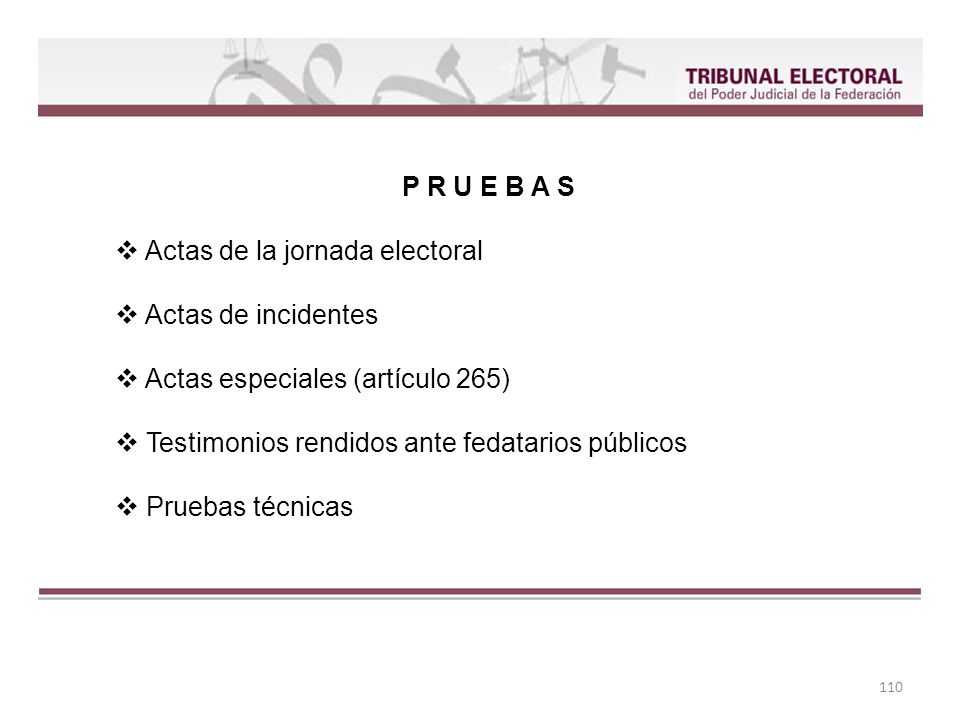 P R U E B A S Actas de la jornada electoral. Actas de incidentes. Actas especiales (artículo 265)