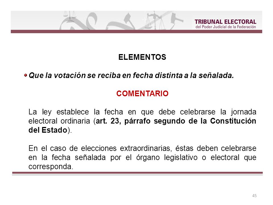 ELEMENTOS Que la votación se reciba en fecha distinta a la señalada. COMENTARIO.