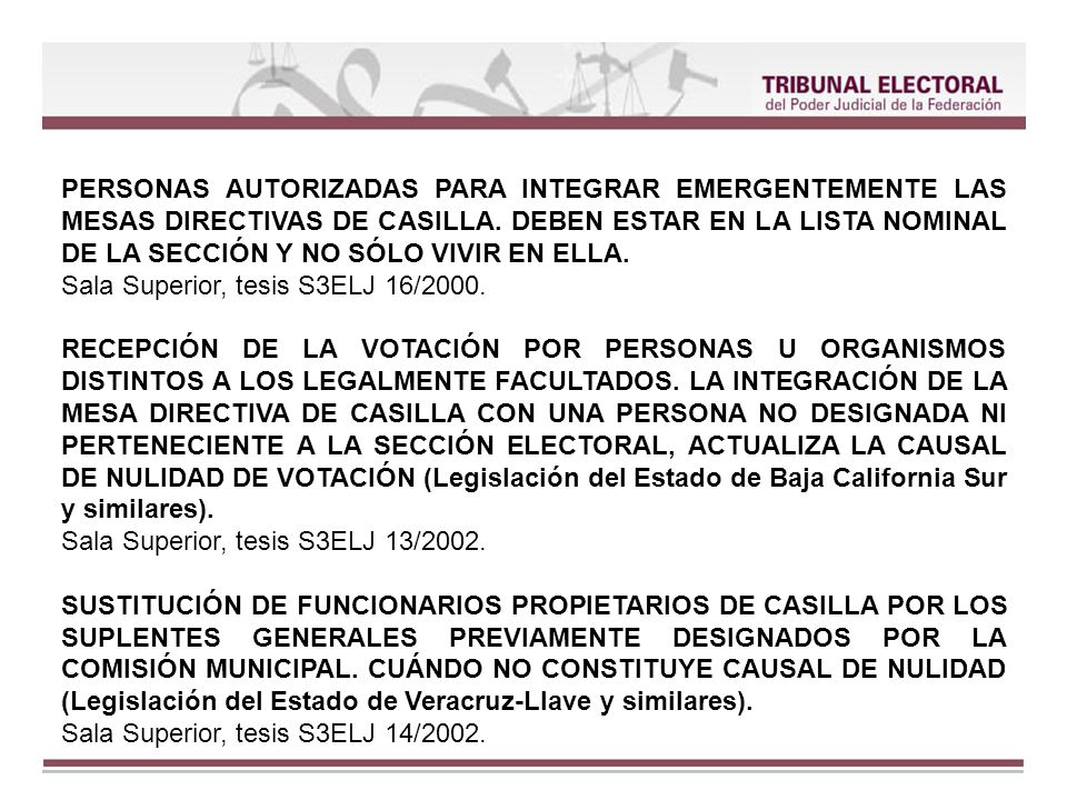 PERSONAS AUTORIZADAS PARA INTEGRAR EMERGENTEMENTE LAS MESAS DIRECTIVAS DE CASILLA. DEBEN ESTAR EN LA LISTA NOMINAL DE LA SECCIÓN Y NO SÓLO VIVIR EN ELLA.