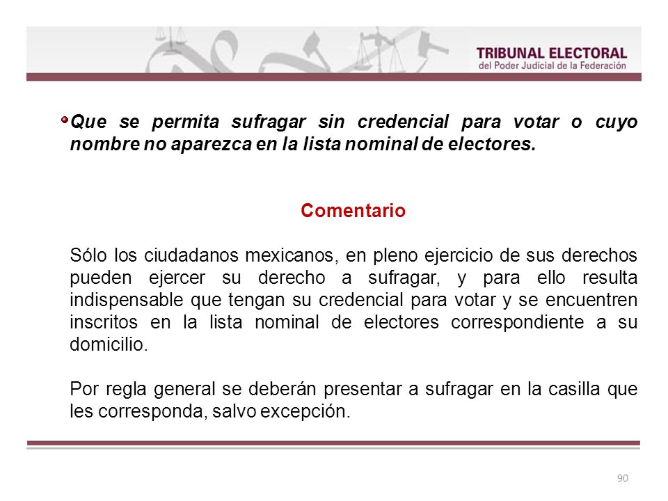 Que se permita sufragar sin credencial para votar o cuyo nombre no aparezca en la lista nominal de electores.