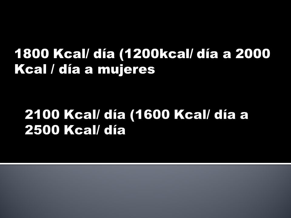 2100 Kcal/ día (1600 Kcal/ día a 2500 Kcal/ día