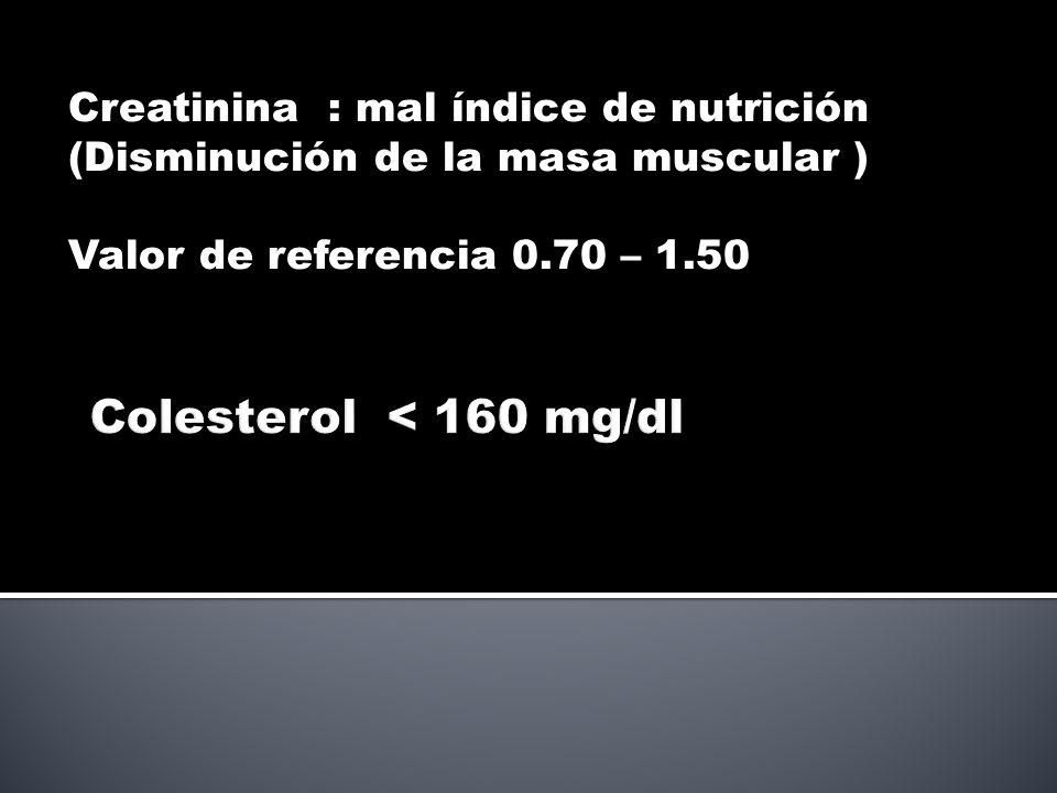 Creatinina : mal índice de nutrición (Disminución de la masa muscular )