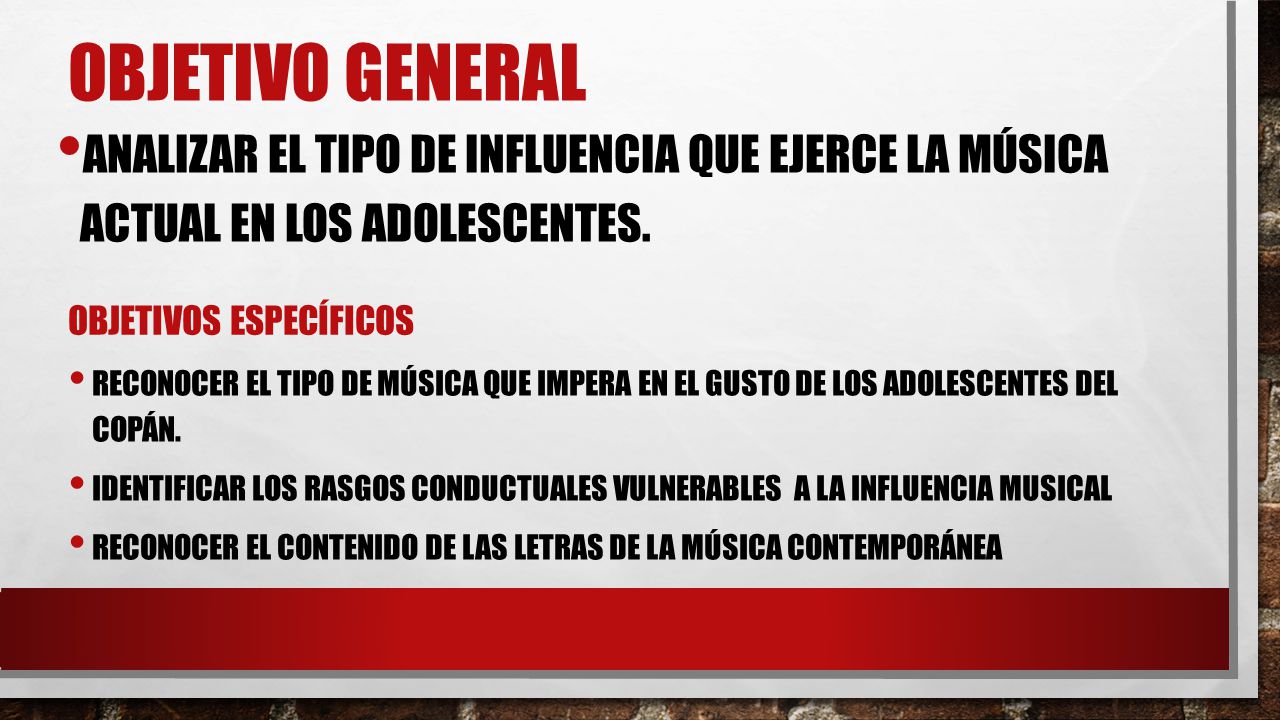 Analizar el tipo de influencia que ejerce la música actual en los adolescentes.