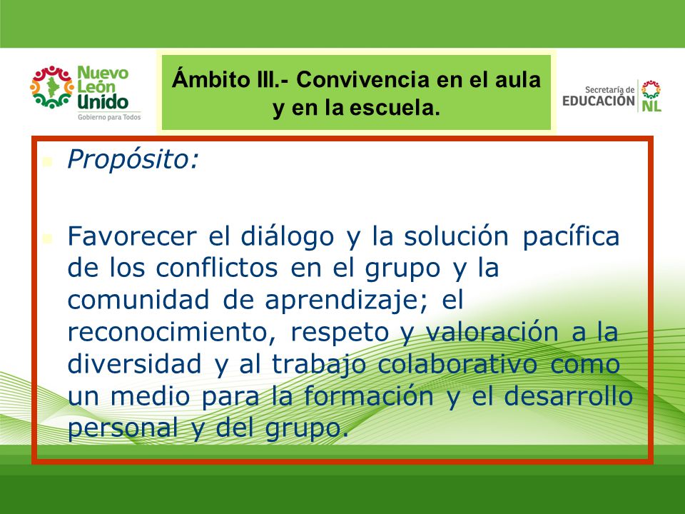 Ámbito III.- Convivencia en el aula y en la escuela.