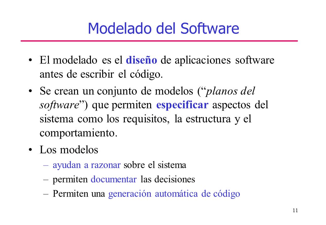 Modelado del Software El modelado es el diseño de aplicaciones software antes de escribir el código.