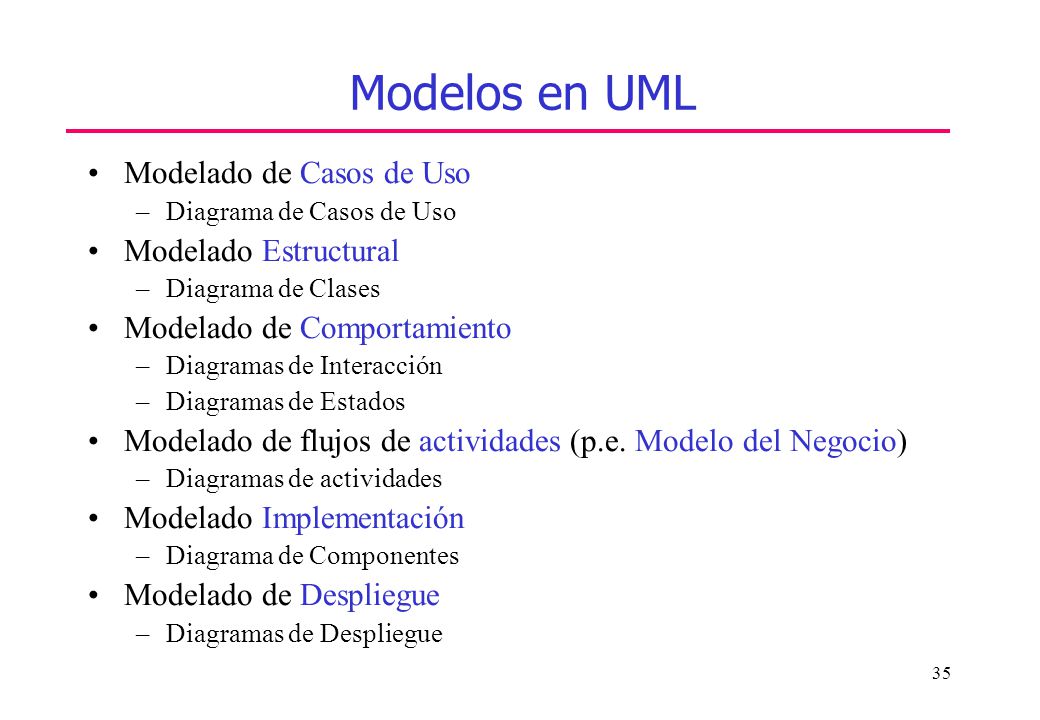 Modelos en UML Modelado de Casos de Uso Modelado Estructural