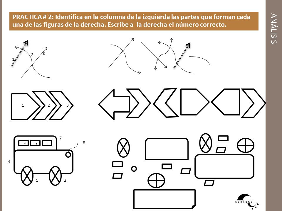 PRACTICA # 2: Identifica en la columna de la izquierda las partes que forman cada una de las figuras de la derecha. Escribe a la derecha el número correcto.