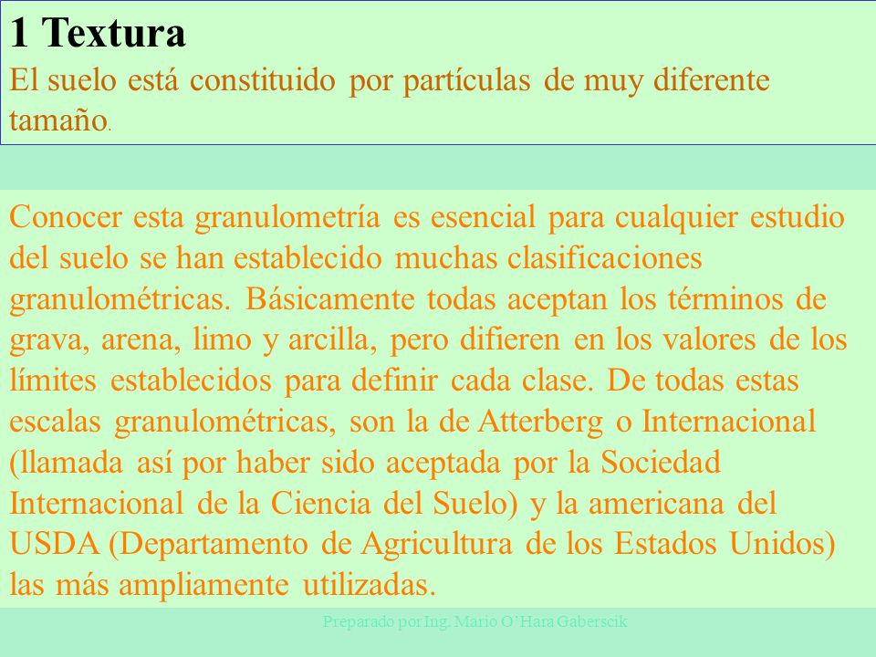 1 Textura El suelo está constituido por partículas de muy diferente tamaño.
