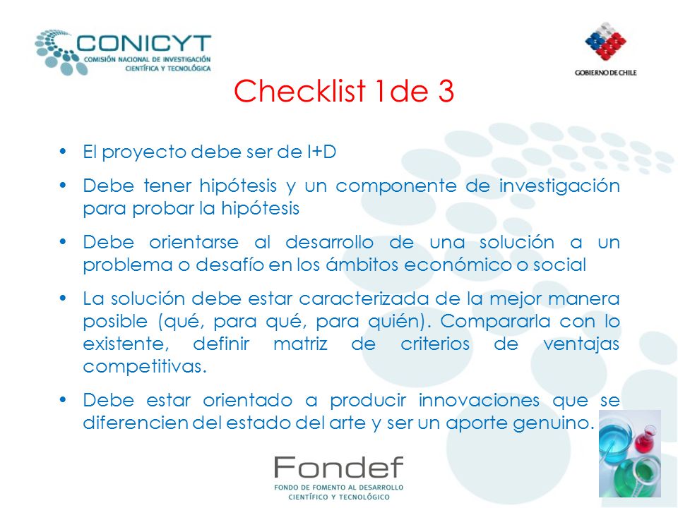 Checklist 1de 3 El proyecto debe ser de I+D