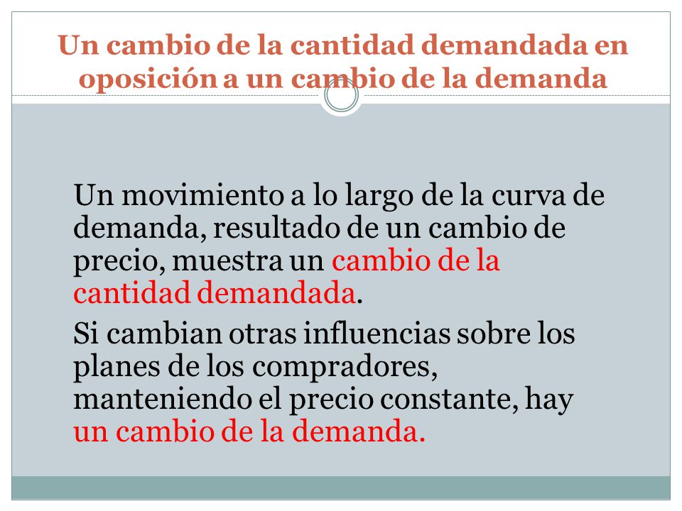 Un cambio de la cantidad demandada en oposición a un cambio de la demanda