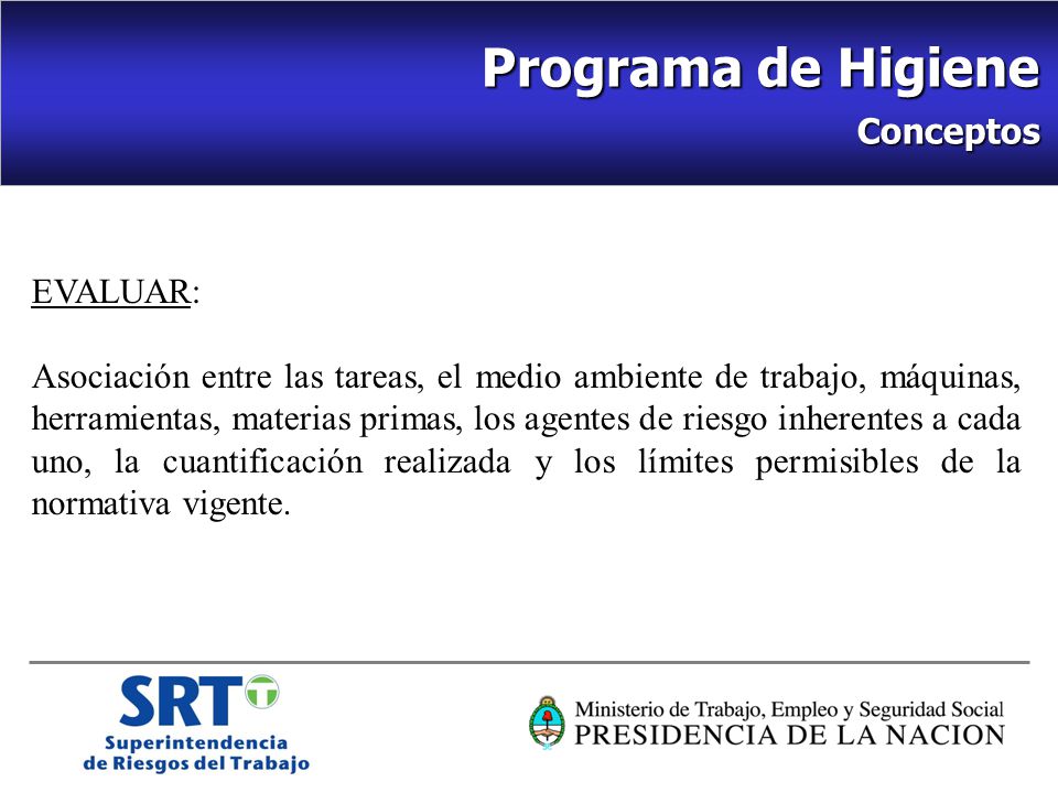 Programa de Higiene Conceptos EVALUAR: