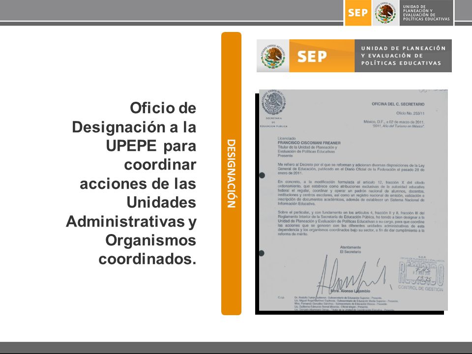 Oficio de Designación a la UPEPE para coordinar acciones de las