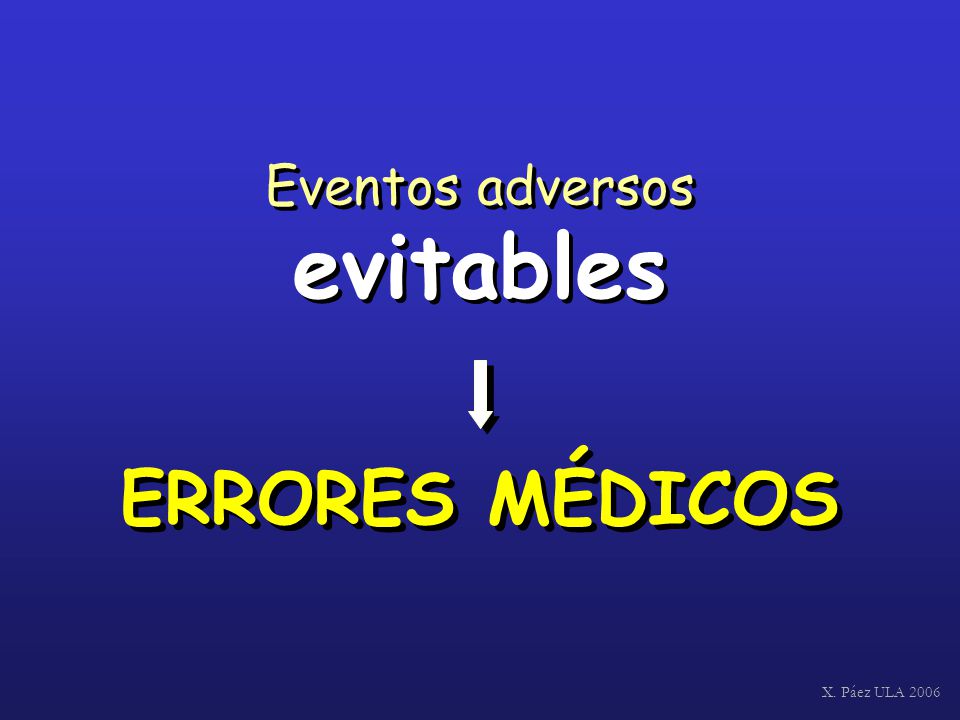 Eventos adversos evitables ERRORES MÉDICOS X. Páez ULA 2006