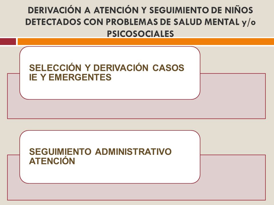 DERIVACIÓN A ATENCIÓN Y SEGUIMIENTO DE NIÑOS DETECTADOS CON PROBLEMAS DE SALUD MENTAL y/o PSICOSOCIALES