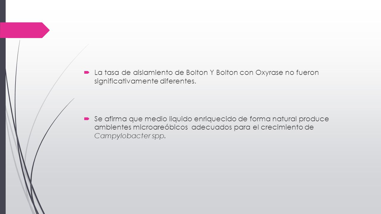 La tasa de aislamiento de Bolton Y Bolton con Oxyrase no fueron significativamente diferentes.