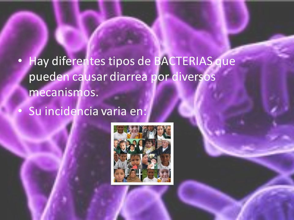 Hay diferentes tipos de BACTERIAS que pueden causar diarrea por diversos mecanismos.