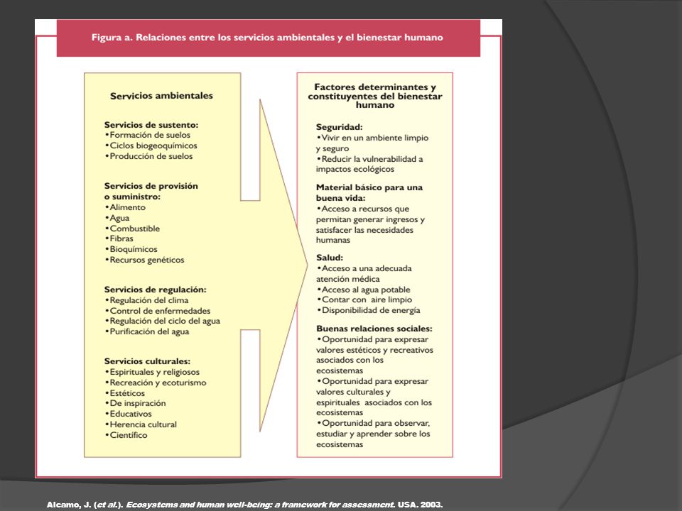 Alcamo, J. (et al.). Ecosystems and human well-being: a framework for assessment. USA