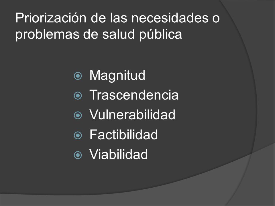 Priorización de las necesidades o problemas de salud pública