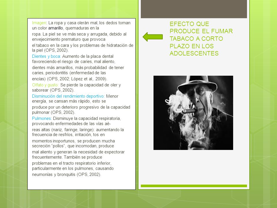 EFECTO QUE PRODUCE EL FUMAR TABACO A CORTO PLAZO EN LOS ADOLESCENTES