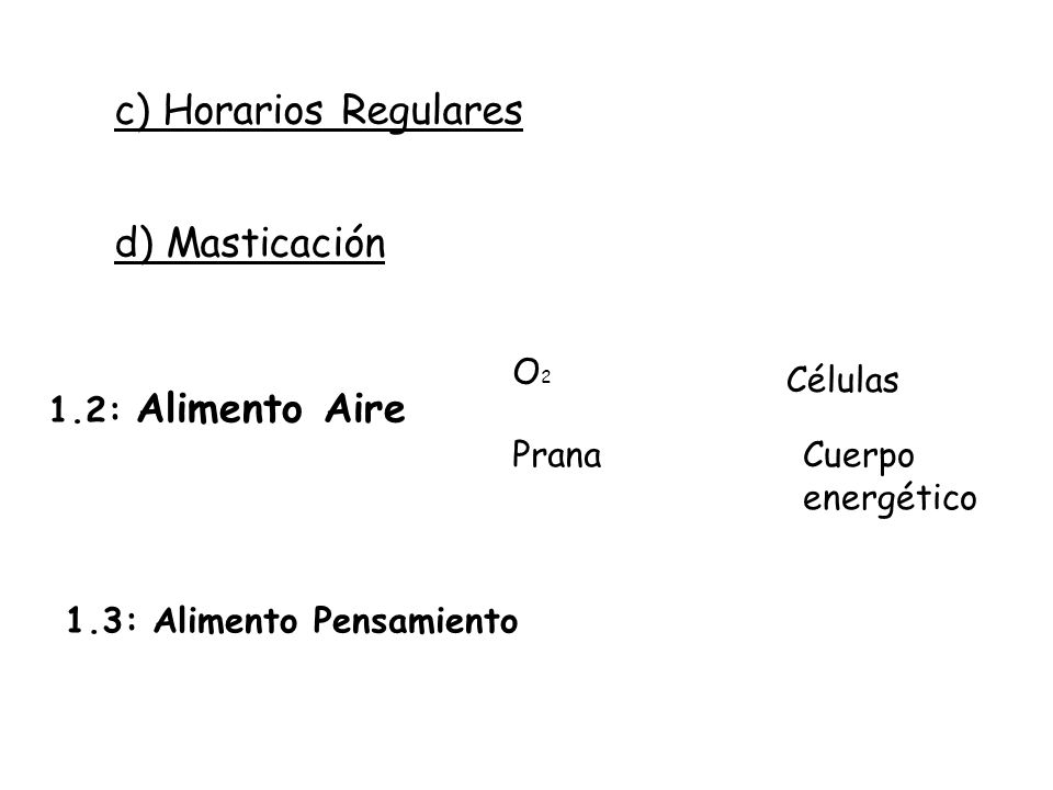 c) Horarios Regulares d) Masticación O2 Células 1.2: Alimento Aire