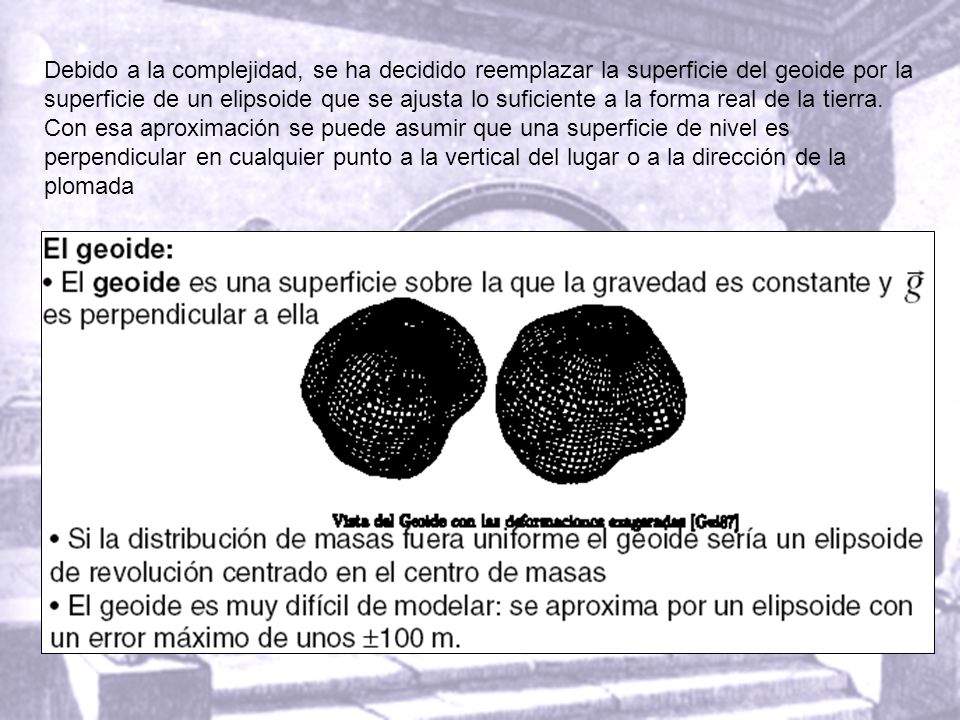 Debido a la complejidad, se ha decidido reemplazar la superficie del geoide por la superficie de un elipsoide que se ajusta lo suficiente a la forma real de la tierra.