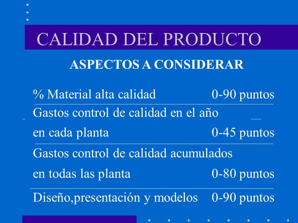 CALIDAD DEL PRODUCTO ASPECTOS A CONSIDERAR