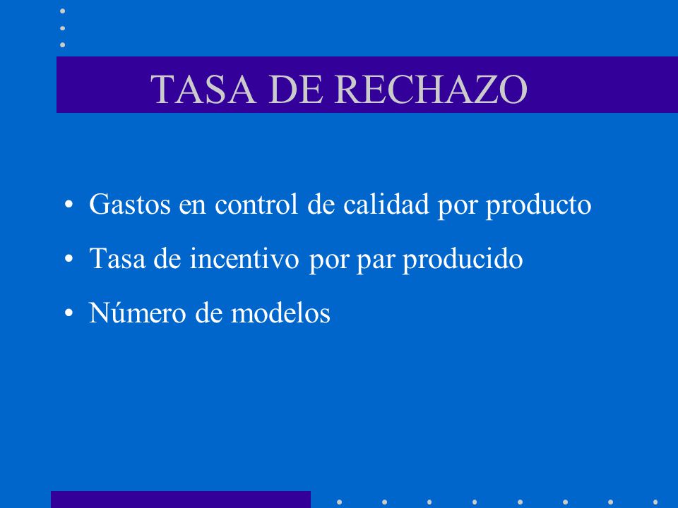 TASA DE RECHAZO Gastos en control de calidad por producto