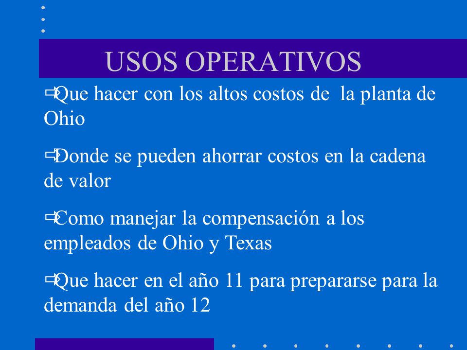 USOS OPERATIVOS Que hacer con los altos costos de la planta de Ohio