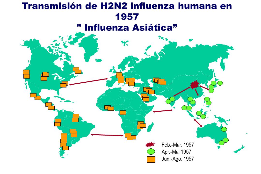 Transmisión de H2N2 influenza humana en 1957 Influenza Asiática