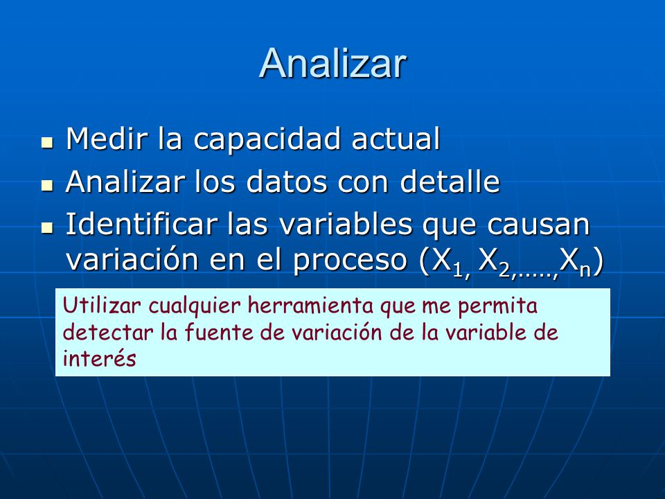 Analizar Medir la capacidad actual Analizar los datos con detalle