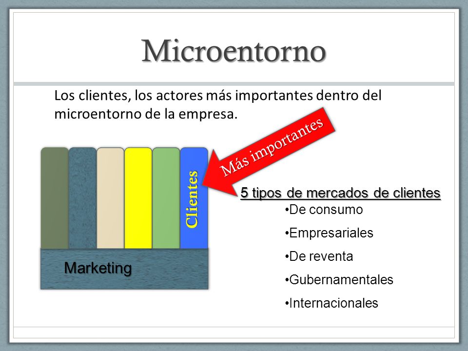 Microentorno Los clientes, los actores más importantes dentro del microentorno de la empresa. Más importantes.