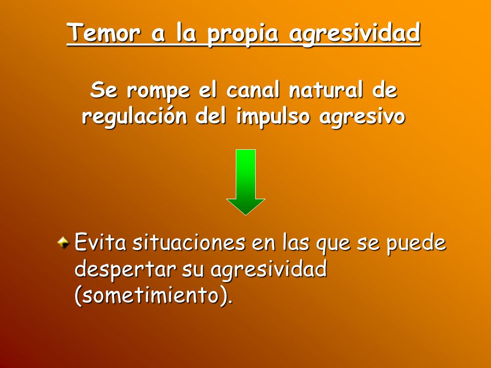 Temor a la propia agresividad Se rompe el canal natural de regulación del impulso agresivo