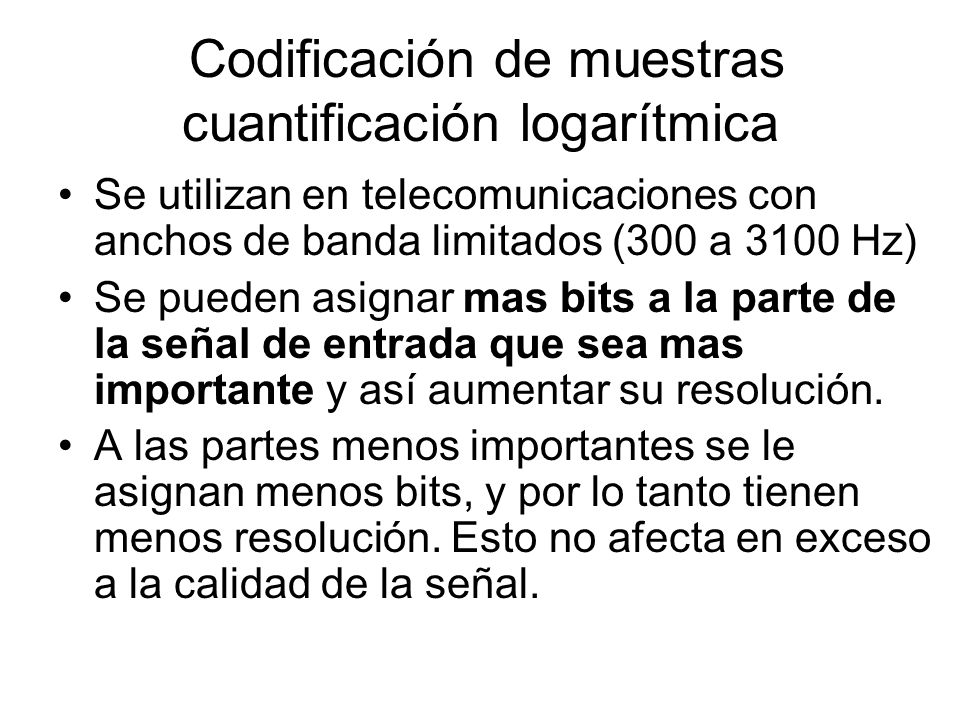 Codificación de muestras cuantificación logarítmica