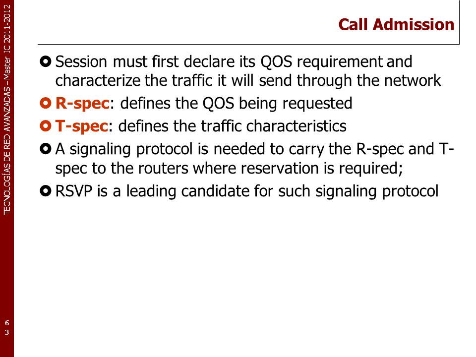 Call Admission Session must first declare its QOS requirement and characterize the traffic it will send through the network.