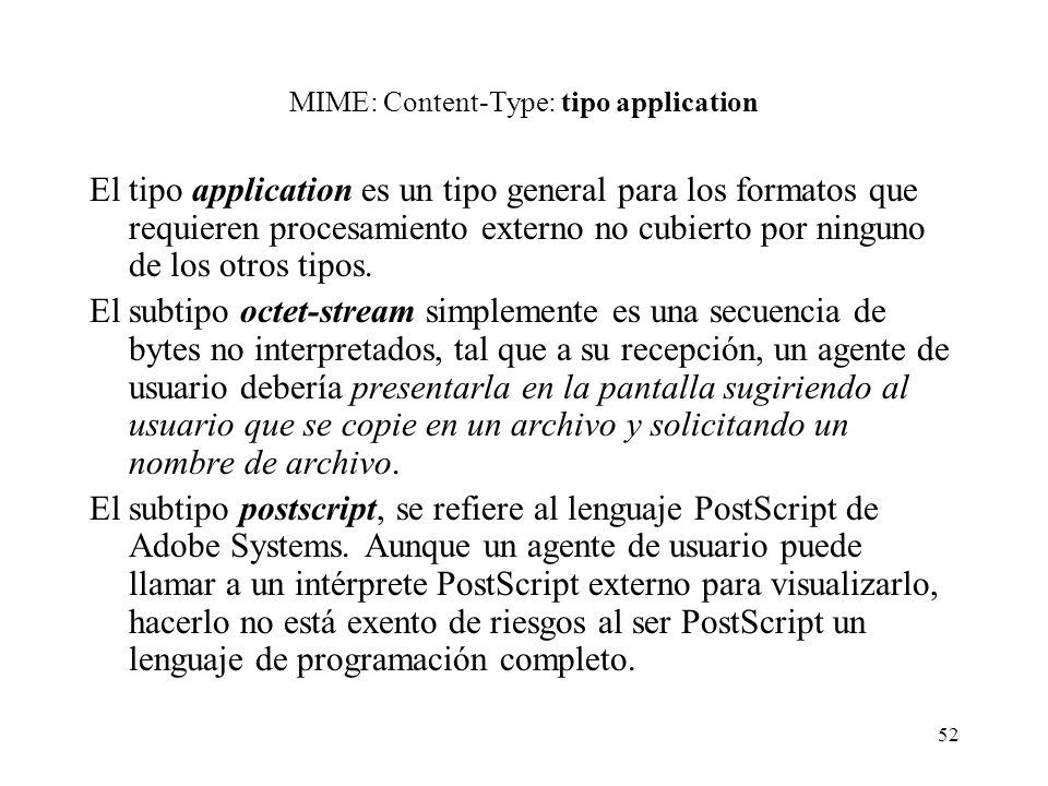 MIME: Content-Type: tipo application