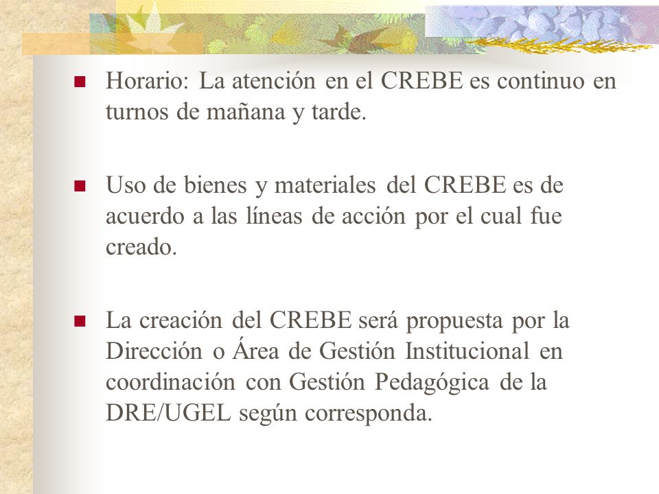 Horario: La atención en el CREBE es continuo en turnos de mañana y tarde.