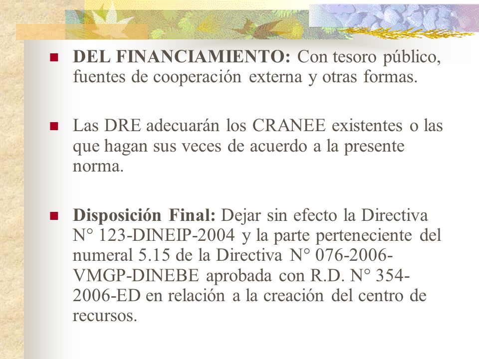 DEL FINANCIAMIENTO: Con tesoro público, fuentes de cooperación externa y otras formas.