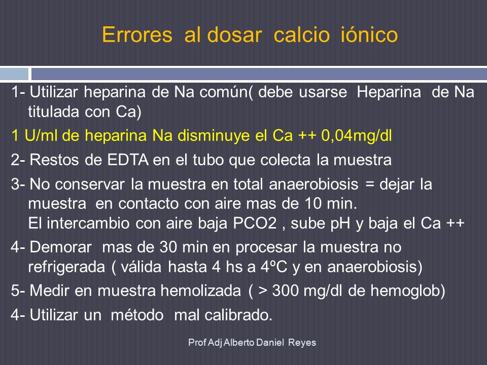 Errores al dosar calcio iónico