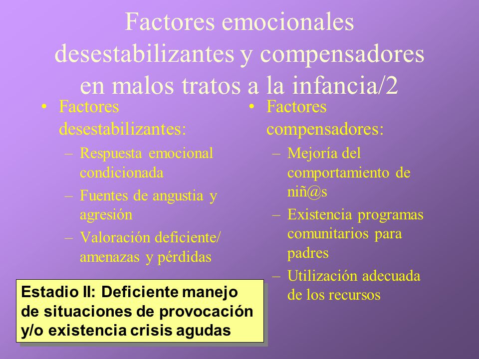 Factores emocionales desestabilizantes y compensadores en malos tratos a la infancia/2