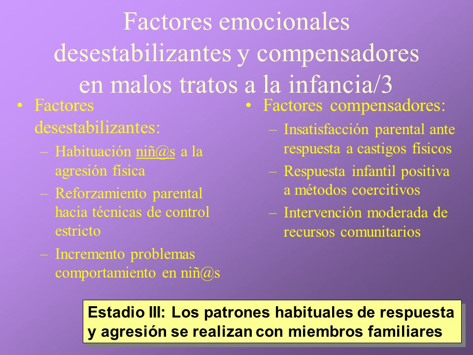Factores emocionales desestabilizantes y compensadores en malos tratos a la infancia/3