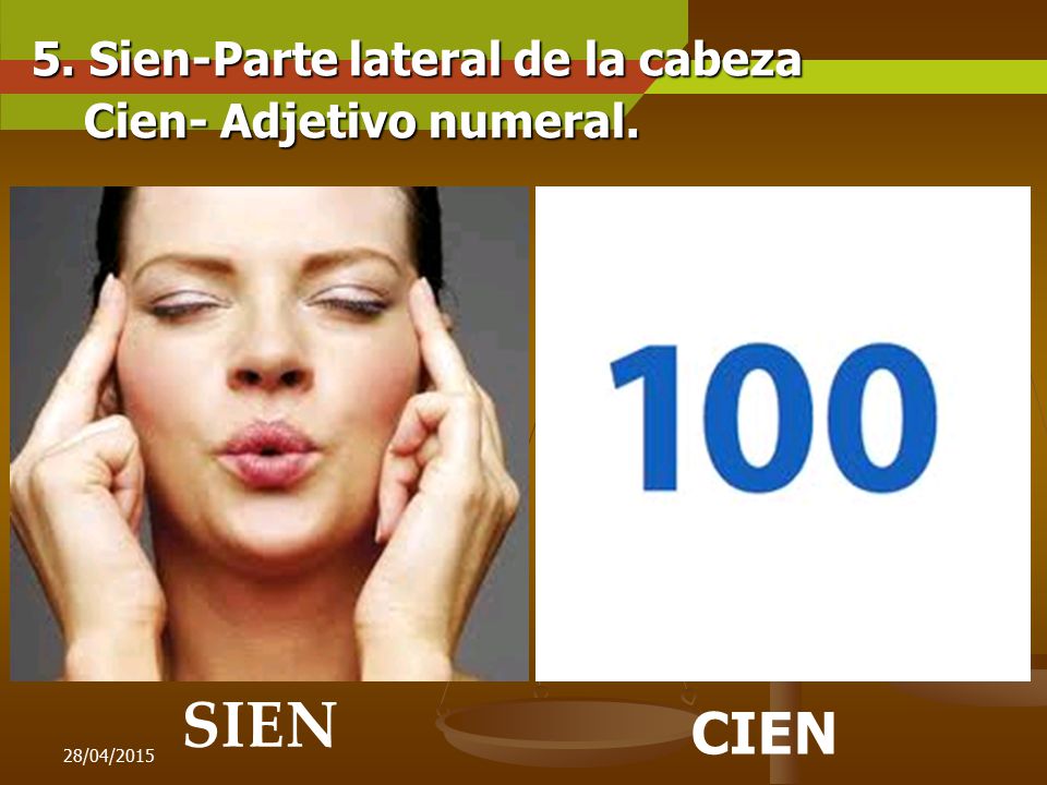 SIEN 5. Sien-Parte lateral de la cabeza Cien- Adjetivo numeral.