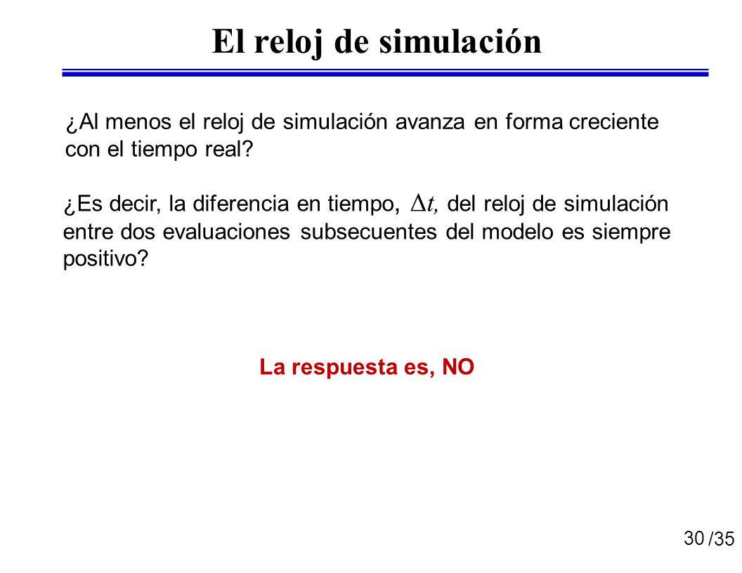 El reloj de simulación ¿Al menos el reloj de simulación avanza en forma creciente con el tiempo real