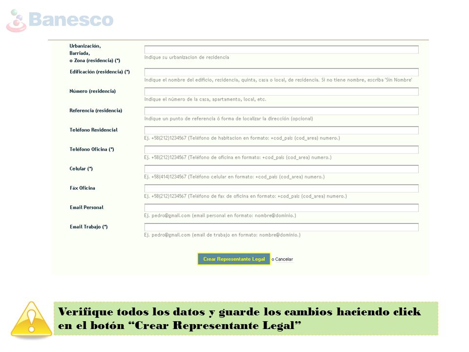Verifique todos los datos y guarde los cambios haciendo click en el botón Crear Representante Legal