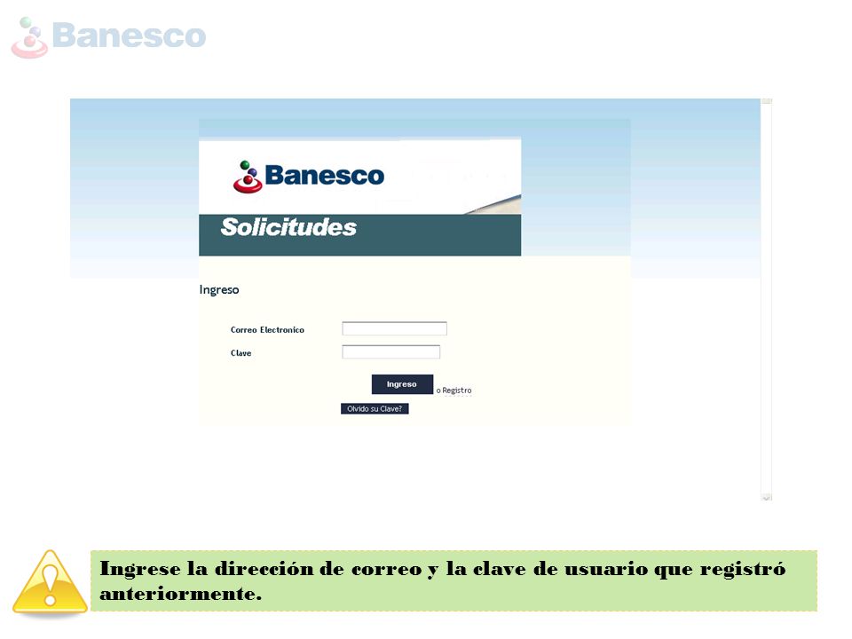 Ingrese la dirección de correo y la clave de usuario que registró anteriormente.